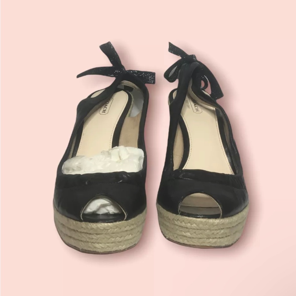 Bnib Coach 'Maritza' Black Leather Platform Wedge Shoes Sz 9